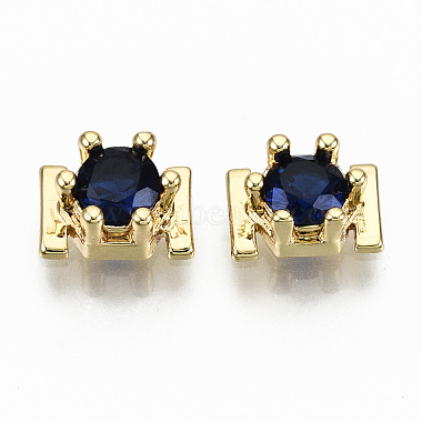 Real 16K Gold Plated Marine Blue Hexagon Brass+Cubic Zirconia Cabochons