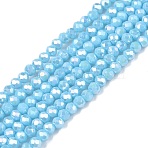 Electroplate Glass Beads Strands, Opaque Solid Color, AB Color Plated, Faceted, Rondelle, Light Sky Blue, 2.3~2.7x2mm, Hole: 0.4mm, about 135~140pcs/strand, 26~27cm(EGLA-A044-P1mm-B08)