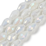 Opaque Solid Color Electroplate Glass Beads Strands, AB Color Plated, Faceted, Teardrop, White, 15x10mm, Hole: 1.6mm, about 46~48pcs/strand, 27.95 inch(71cm)(EGLA-N013-J10mm-B03)