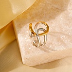Adjustable 304 Stainless Steel Cuff Rings for Women, Golden & Stainless Steel Color, 15.5mm, US Size 6 1/2(16.9mm)(RJEW-B135-01GP-08)