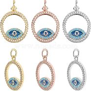 Nbeads 6Pcs 3 Colors  Brass Micro Pave Cubic Zirconia Pendants, with Enamel and Jump Ring, Ring with Evil Eye, Mixed Color, 18.5x16x2mm, Hole: 3mm, 2pcs/color(ZIRC-NB0001-64)