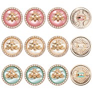 12Pcs 3 Colors 1-Hole Zinc Alloy Shank Buttons, with Rhinestone & Resin, Golden, Flat Round with Bees, Mixed Color, 18x9mm, Hole: 4x2.5mm, 4pcs/color(BUTT-GF0003-56A)