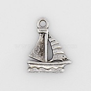 Tibetan Style Alloy Pendants, Sailing Boat Charms, Lead Free and Cadmium Free, Antique Silver, about 20mm long,16.5mm wide,2mm thick, hole: 2mm(EDD022Y)