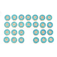 Brass Micro Pave Cubic Zirconia Slide Charms, with Synthetic Opal, Long-Lasting Plated, Rack Plating, Lead Free & Cadmium Free, Real 18K Gold Plated, Flat Round with Letter, Deep Sky Blue, 19x6mm, Hole: 8x1.5mm(KK-I723-51G-01)