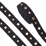 5 Yards Flat Cotton Ribbon, with Golden Plated Alloy Eyelets and Rivets, Garment Accessories, with Metallic Wire Twist Ties, Black, 1 inch(25mm)(SRIB-BC0001-16B)