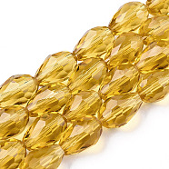 Glass Beads Strands, Faceted, Drop, Goldenrod, 11x8mm, Hole: 1mm, about 57~59pcs/strand, 26.38~26.77 inch(GLAA-R024-11x8mm-17)