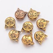 Tibetan Style Alloy Kitten Beads, Cat Head, Cadmium Free & Nickel Free & Lead Free, Antique Golden, 8x8x5mm, Hole: 2mm(TIBEP-GC178-AG-NR)