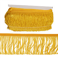 Polyester Tassel Fringe Trimming, Clothes Decoration, Costume Accessories, Gold, 100x1mm, 10m/card(X-OCOR-TAC0008-22)