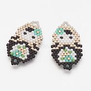 MIYUKI & TOHO Handmade Japanese Seed Beads Links, Girl Pattern, Black, 30x17x2mm, Hole: 1~2mm(SEED-G002-232-2)
