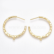 Brass Stud Earring Findings, Half Hoop Earrings, with Loop, Real 18K Gold Plated, 33x30x2mm, Hole: 1.5mm, Pin: 0.8mm(X-KK-T038-233G)