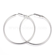 201 Stainless Steel Hoop Earrings, Hypoallergenic Earrings, Ring Shape, Stainless Steel Color, 12 Gauge, 60x59x2mm, Pin: 1mm(X-EJEW-F188-24P-D)
