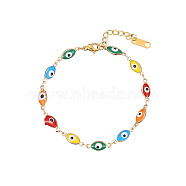 Golden Tone Stainless Steel Enamel Evil Eye Link Chain Bracelets for Women, Colorful, Horse Eye, 6-1/4 inch(16cm)(CI4530-2)