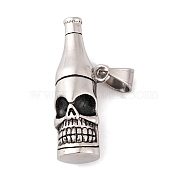 304 Stainless Steel Pendants, Skull Bottle Charm, Antique Silver, 44x17x14.5mm, Hole: 6.5x10mm(STAS-K283-34AS)