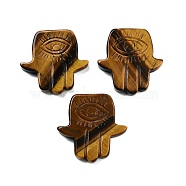 Natural Tiger Eye Cabochons, Religion Hamsa Hand with Carved Eye Pattern, 50.5x50.5x8mm(G-G119-02A)