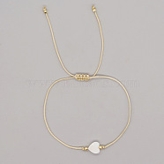 Easter Heart Shell & Brass Braided Cord Bracelets, Adjustable Bracelets for Women(OU0830-3)