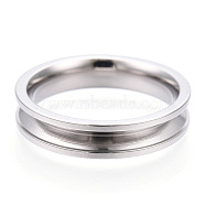 201 Stainless Steel Grooved Finger Ring Settings, Ring Core Blank, for Inlay Ring Jewelry Making, Stainless Steel Color, Inner Diameter: 15mm, Wide: 4mm(STAS-WH0039-11A-P)