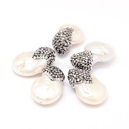 Natural Cultured Freshwater Pearl Beads, with Polymer Clay Rhinestone, Nuggets, 18~28x12~18x9~11mm, Hole: 1mm(RB-L025-20)