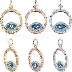 Nbeads 6Pcs 3 Colors  Brass Micro Pave Cubic Zirconia Pendants, with Enamel and Jump Ring, Ring with Evil Eye, Mixed Color, 18.5x16x2mm, Hole: 3mm, 2pcs/color(ZIRC-NB0001-64)