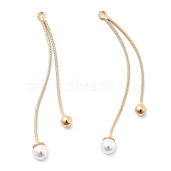 Brass Big Pendants, with ABS Plastic Imitation Pearl, Round Charms, Real 18K Gold Plated, 53.5mm, Hole: 1.6mm(KK-L222-005G)