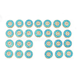 Brass Micro Pave Cubic Zirconia Slide Charms, with Synthetic Opal, Long-Lasting Plated, Rack Plating, Lead Free & Cadmium Free, Real 18K Gold Plated, Flat Round with Letter, Deep Sky Blue, 19x6mm, Hole: 8x1.5mm(KK-I723-51G-01)