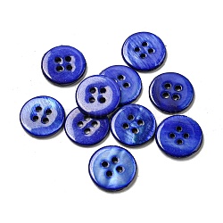 Freshwater Shell Buttons, 4-Hole, Flat Round, Blue, 14x1.7~2.2mm, Hole: 1.6mm(SHEL-C005-02F)