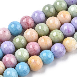 Opaque Crackle Glass Round Beads Strands, Imitation Stones, Round, Colorful, 8~9mm, Hole: 1.5mm, about 104~106pcs/strand, 30.31~31.10 inch(77~79cm)(X-GLAA-T031-01D)