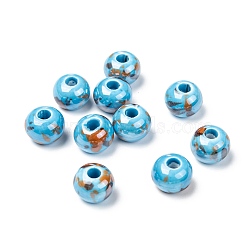 Handmade Porcelain European Beads, Large Hole Beads, Pearlized, Rondelle, Dodger Blue, 12x9mm, Hole: 4mm(OPDL-Q099-1)