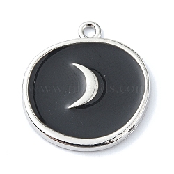 Rack Plating Alloy Enamel Pendants, Platinum, Flat Round Charm, Moon, 21x20x2mm, Hole: 1.6mm(ENAM-Z016-06P-03)