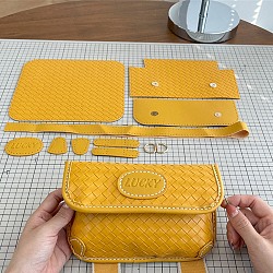 DIY Rhombus Textured Crossbody Bags Kits, Including PU Leather Bag Materials, Gold, 13x21x4cm(PW-WG690D5-05)