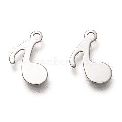 201 Stainless Steel Charms, Laser Cut, Musical Note, Stainless Steel Color, 12x9.5x0.5mm, Hole: 1.4mm(STAS-C017-09P)
