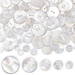 WADORN 60Pcs 5 Styles Shell Buttons, 2-Hole, for Garment Accessories, Flat Round, Snow, 10~19.5x2~2.5mm, Hole: 1.2~2mm, 12pcs/style(FIND-WR0009-79)