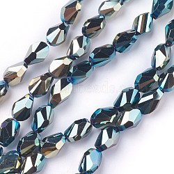Electroplate Glass Beads Strands, Full Plated, teardrop, Faceted, Colorful, 8.5x6x6mm, Hole: 1mm, 21.2~23.2 inch(54~59cm), 65~70pcs/strand(EGLA-I009-FP01)