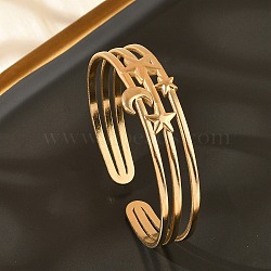 304 Stainless Steel Cuff Bangles for Women, Real 18K Gold Plated, Star, 5/8 inch(1.6cm), Inner Diameter: 2 inch(5.2cm)(BJEW-B120-07G-03)