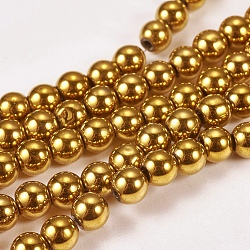 Electroplate Non-magnetic Synthetic Hematite Beads Strands, Round, Grade A, Golden Plated, 6mm, Hole: 1.2mm, about 65pcs/strand, 16 inch(G-J169A-6mm-04)
