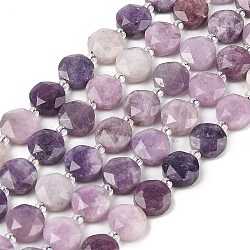 Natural Lilac Jade/Lepidolite Beads Strands, with Seed Beads, Faceted Hexagonal Cut, Flat Round, 9.5~10x5mm, Hole: 1.2mm, about 33pcs/strand, 15.24''(38.7cm)(G-N342-76A)