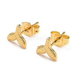 Vacuum Plating 304 Stainless Steel Stud Earring for Women, Whale Tail, Golden, 7x7mm(STAS-D087-15G)