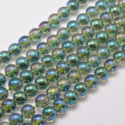 Electroplated Synthetic Quartz Bead Strands, Round, Full Rainbow Plated, Sea Green, 8mm, Hole: 1mm, about 50pcs/strand, 15.7 inch(EGLA-J061-8mm-FR03)