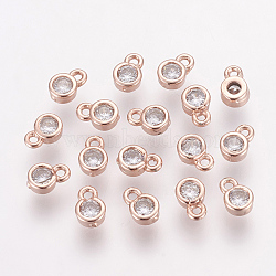 Brass Cubic Zirconia Charms, Flat Round, Rose Gold, 6x4x2mm, Hole: 1mm(X-ZIRC-P068-01RG)