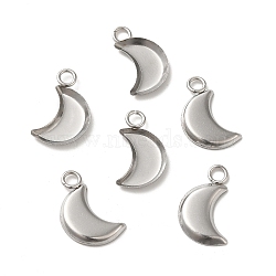 Tarnish Resistant 304 Stainless Steel Pendant Cabochon Settings, Plain Edge Bezel Cups, Moon, Stainless Steel Color, 16.5x9.5x1.4mm, Hole: 1.8mm, Tray: 12x6mm(X-STAS-P210-05P)