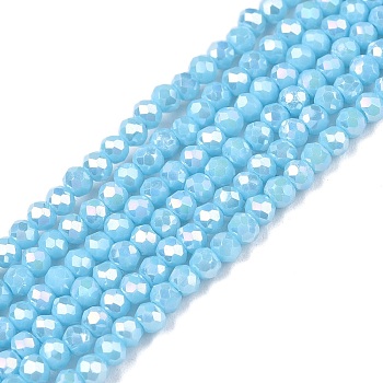 Electroplate Glass Beads Strands, Opaque Solid Color, AB Color Plated, Faceted, Rondelle, Light Sky Blue, 2.3~2.7x2mm, Hole: 0.4mm, about 135~140pcs/strand, 26~27cm