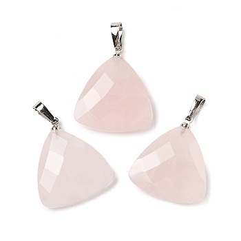 Natural Rose Quartz Pendants, with Brass Findings, Faceted, Triangle Charms, 23.5x21x6mm, Hole: 7x4mm