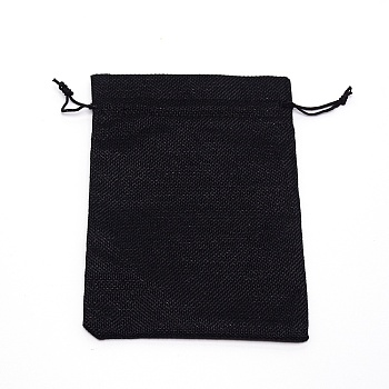 Rectangle Linen Craft Drawstring Bag, for Jewelry Wrapping, Black, 20x14.5x0.35cm