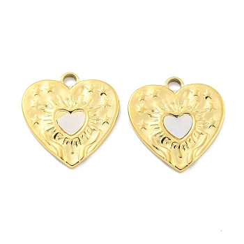 PVD Vacuum Plating 304 Stainless Steel Pendants, with Shell, Heart with Star Charm, Real 18K Gold Plated, 17.5x17x1.5mm, Hole: 2mm