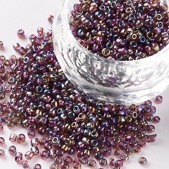 (Repacking Service Available) Round Glass Seed Beads, Transparent Colours Rainbow, Round, Misty Rose, 12/0, 2mm, about 12g/bag