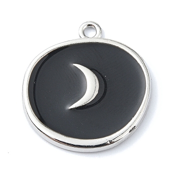 Rack Plating Alloy Enamel Pendants, Platinum, Flat Round Charm, Moon, 21x20x2mm, Hole: 1.6mm