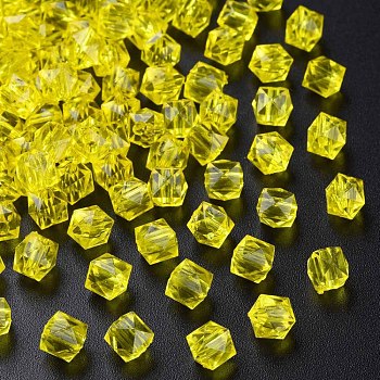 Transparent Acrylic Beads, Faceted, Square, Yellow, 5.5x5.5x5.5mm, Hole: 1.8mm, about 4485pcs/500g