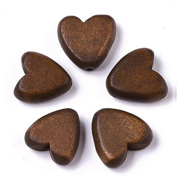 Painted Wood Beads, Heart, Coconut Brown, 15.5x15.5x6mm, Hole: 1.5mm