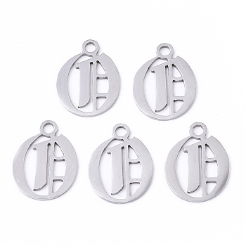 201 Stainless Steel Pendants, Laser Cut, Old English, Alphabet, Stainless Steel Color, Letter.O, 18x14x1mm, Hole: 2mm