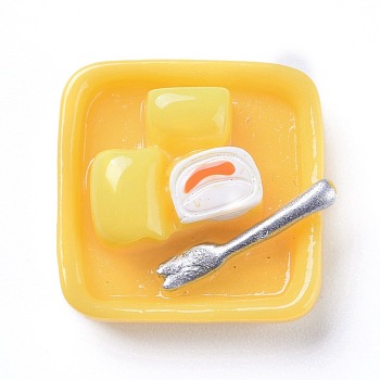 Resin Cabochons, Square with Mango & Spoon, Yellow, 22x23x8mm