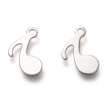 201 Stainless Steel Charms, Laser Cut, Musical Note, Stainless Steel Color, 12x9.5x0.5mm, Hole: 1.4mm